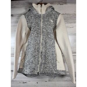 The North Face Womens Small/P Gray Cream Full Zip Hooded Jacket Fleece Knit